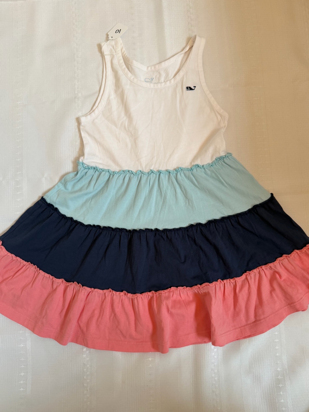 Vineyard Vines Girls Colorblock Tiered Dress- White, Mint, Navy, Coral, cotton